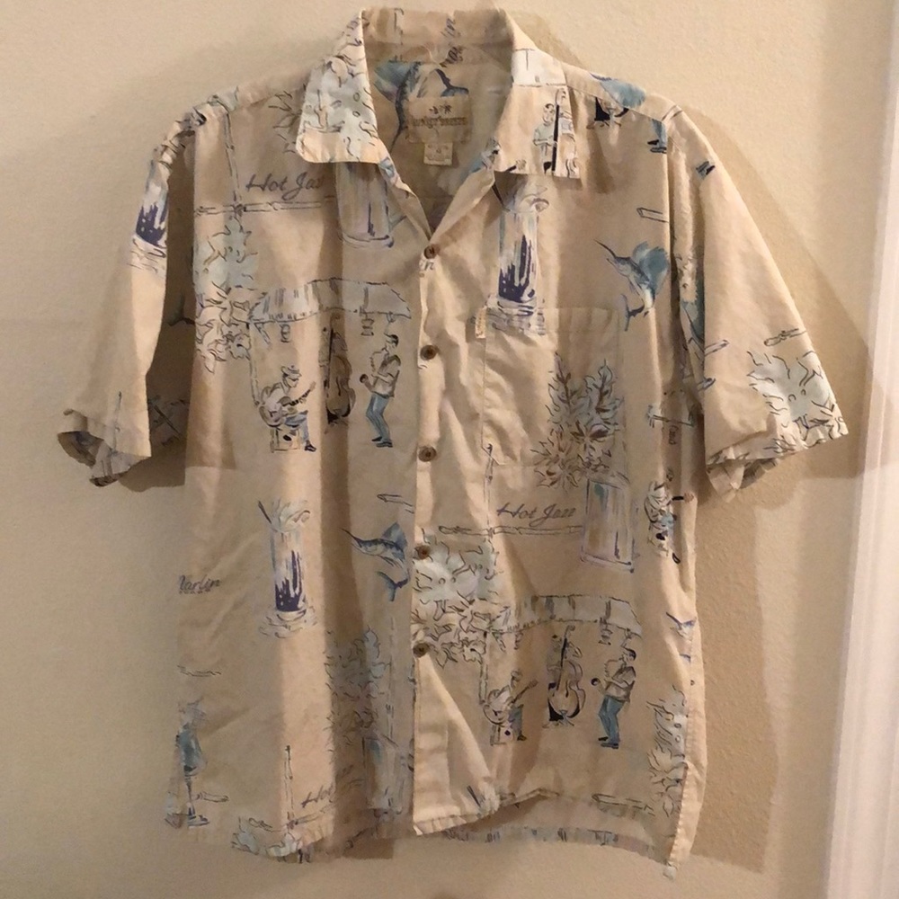 Sunset Breeze Mens Shirt Button Up Jazz Nautical Print Short Sleeve Size XL